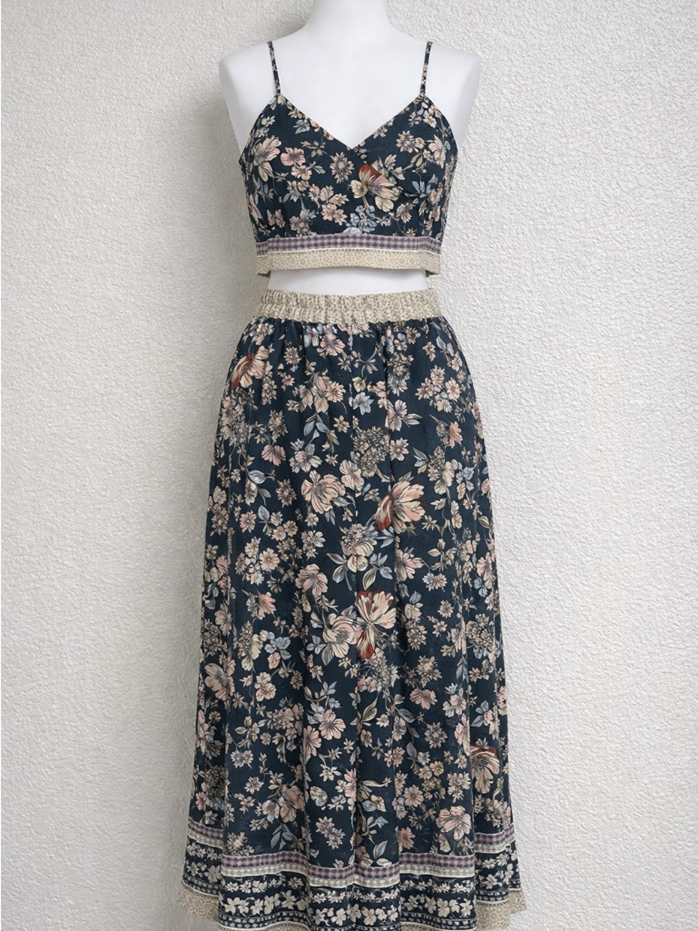 Sienna Sky Floral Two‑Piece Set – Size XL, Boho Print, Matching Crop Top & Skirt